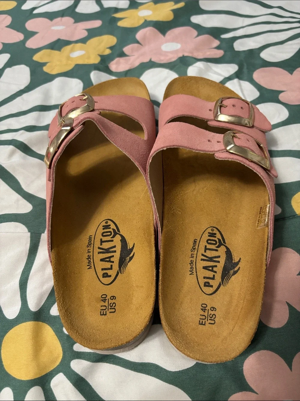 Plakton Pink Suede Double-Buckle Slide Sandals